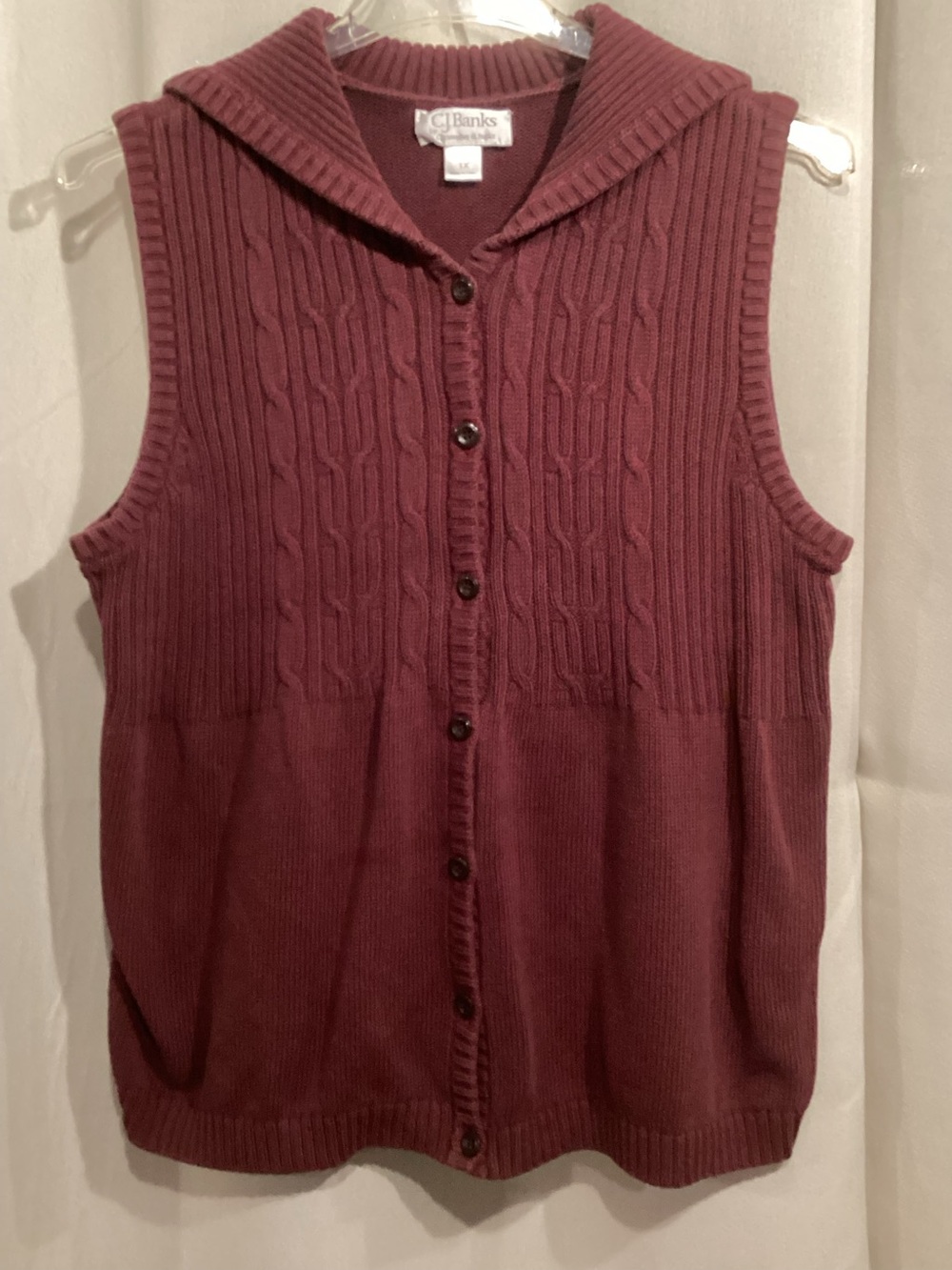 CJ Banks Women's Sleeveless Button-Up Sweater Vest - Burgundy